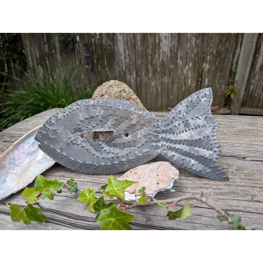 Vintage Handcrafted Stamped Metal Fish Light Switch Cover, Rustic Cabin Decor